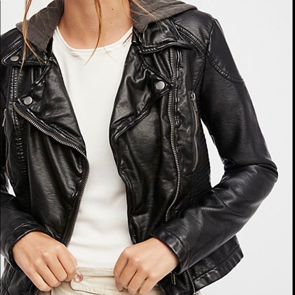 Free People Jackets & Blazers - Free people vegan leather hooded jacket